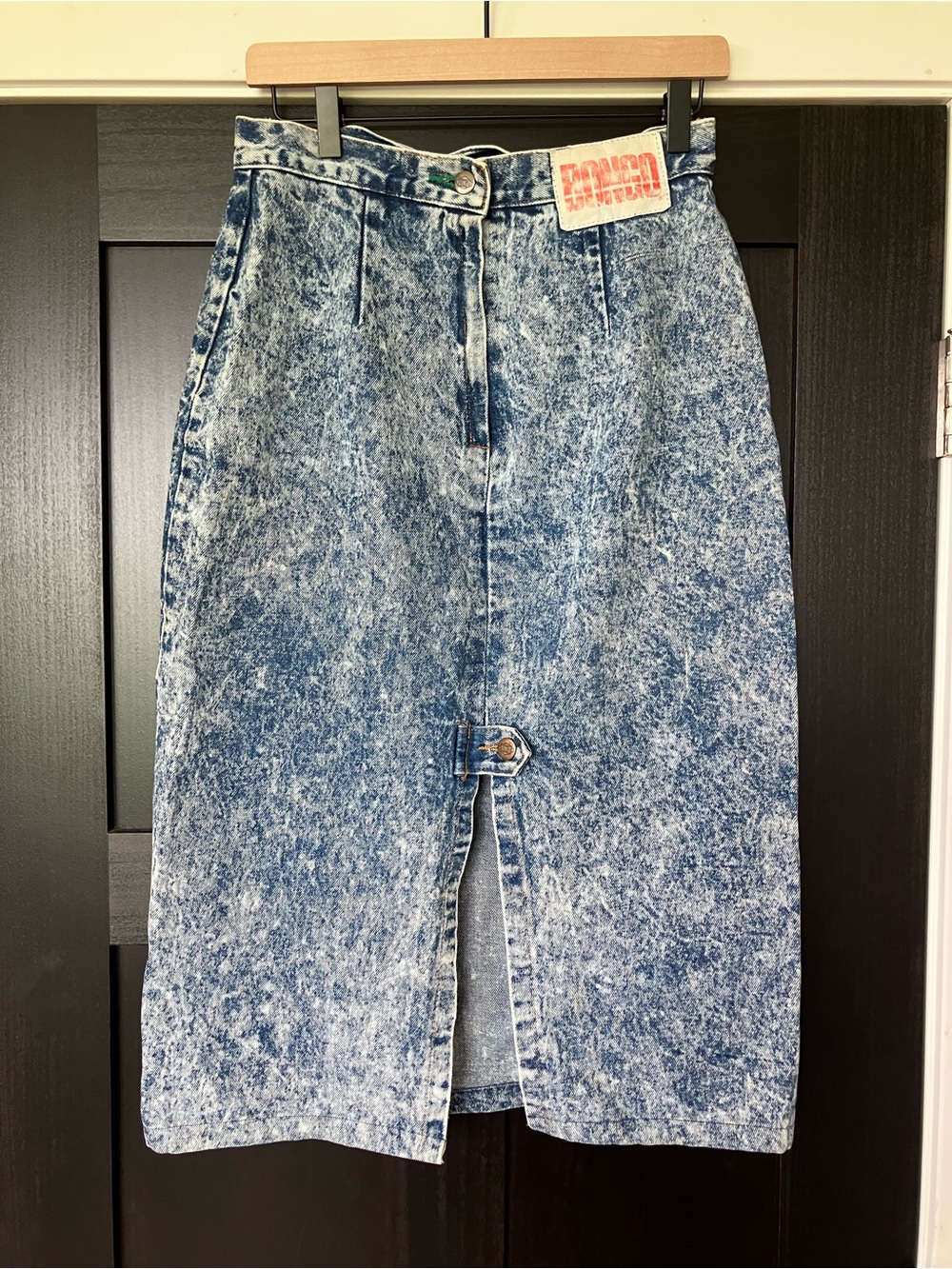 Vintage Acid Wash Denim Midi Skirt - Blue